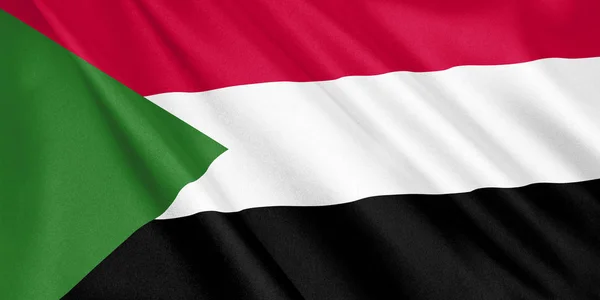 Флаг Судана Размахивающий Ветром Широкий Формат Иллюстрация Рендеринг — стоковое фото