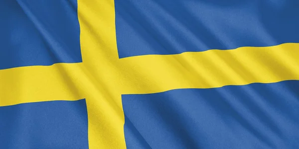 Bandera Suecia Ondeando Con Viento Formato Ancho Ilustración Renderizado —  Fotos de Stock