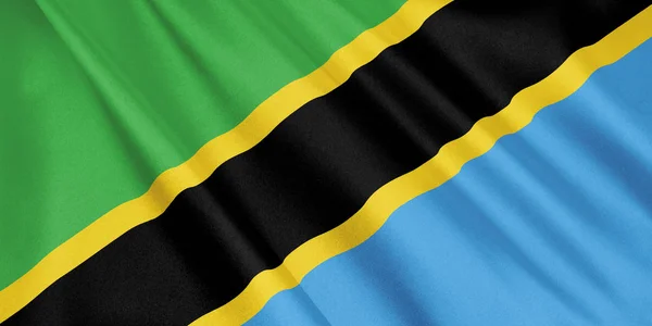 Bandera Tanzania Ondeando Con Viento Formato Ancho Ilustración Renderizado —  Fotos de Stock