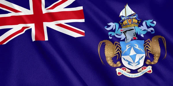 Bandera Tristan Cunha Ondeando Con Viento Formato Ancho Ilustración Renderizado —  Fotos de Stock