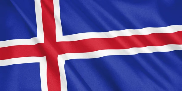 Bandera Islandia Ondeando Con Viento Formato Ancho Ilustración Renderizado — Foto de Stock