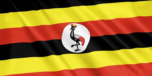Bandera Uganda Ondeando Con Viento Formato Ancho Ilustración Renderizado Imagen De Stock