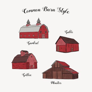 Coleection of common barn style, hand draw sketch vector. clipart