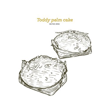 Khanom Tarn, Toddy Palm kek tepesinde wih Hindistan cevizi, el çizmek sketch vektör.