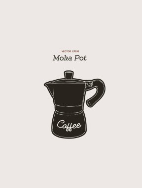 Moka pot. kahve makinesi ele çekin illüstrasyon vektör.