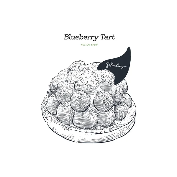 Blueberry Tart Ręcznie Rysować Szkic Wektor — Wektor stockowy