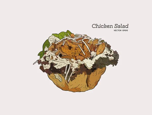 Salade Van Kip Salade Kom Van Een Tortilla Met Romige — Stockvector