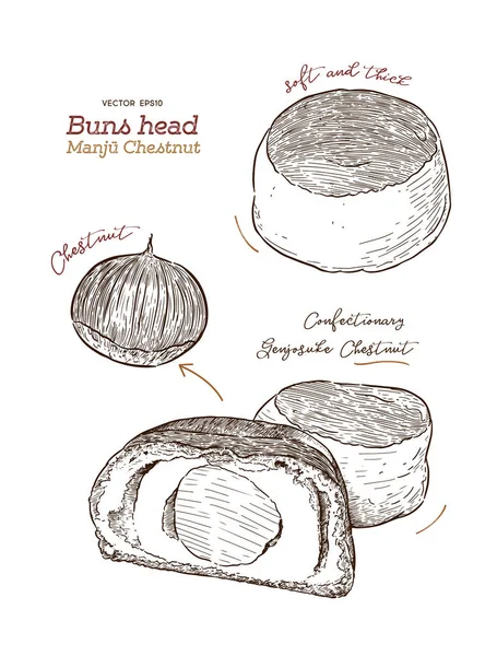 Kurimanju Une Des Confiseries Traditionnelles Japonaises Est Type Manju Remplissage — Image vectorielle