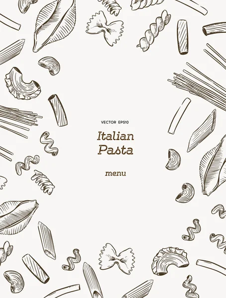 Makarna koleksiyonu, el çizmek sketch vektör. menü veya İtalyan restoranı için poster.
