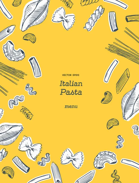 Makarna koleksiyonu, el çizmek sketch vektör. menü veya İtalyan restoranı için poster.