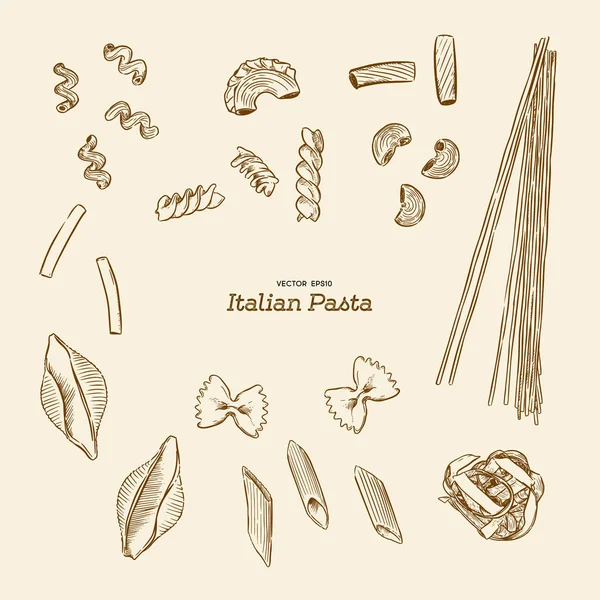 面食套装 意大利面手画素描矢量的类型 意大利 Foos — 图库矢量图片