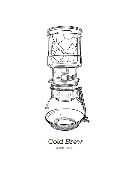 冷たいビール コーヒー メーカーの手描きイラスト — ストックベクタ