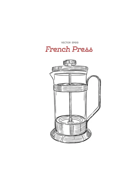 Fransızca Basın Kahve Makinesi Ele Çekin Illüstrasyon Vektör — Stok Vektör