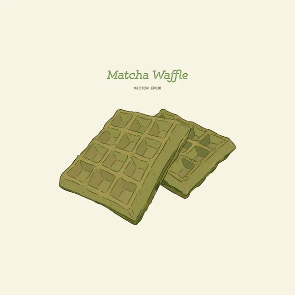 Matcha Waffeln Skizzenvektor Für Handzeichnung — Stockvektor