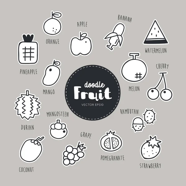 Conjunto Vetorial Ícones Frutas Doodle Ilustração Simples Ilustração Vetorial Eps — Vetor de Stock