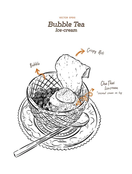 Чай Пузырьком Мороженое Тайское Мороженое Вектор Рисования Рук — стоковый вектор