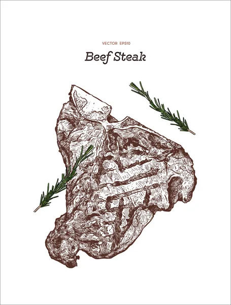 Steak Sapi Panggang Gambar Tangan Vektor Sketsa - Stok Vektor