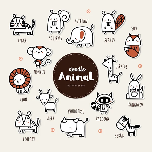 Hayvan Icon set. Koleksiyon el çizmek hayvan simgesi doodle tarzı.