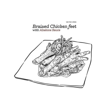 Çin yemeği el çizmek sketch vektör abalone soslu kızarmış tavuk ayakları.