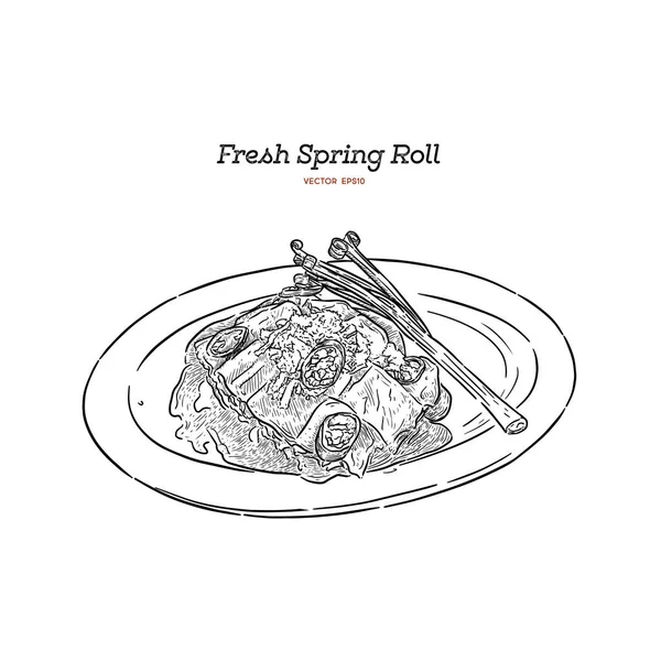 Rollos Frescos Primavera Con Verduras Cubierto Con Una Salsa Dulce — Archivo Imágenes Vectoriales