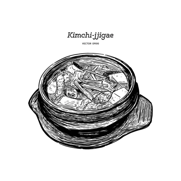 Korean Comida Tradicional Kimchi Guiso Kimchi Jjigae Dibujo Mano Vector — Vector de stock