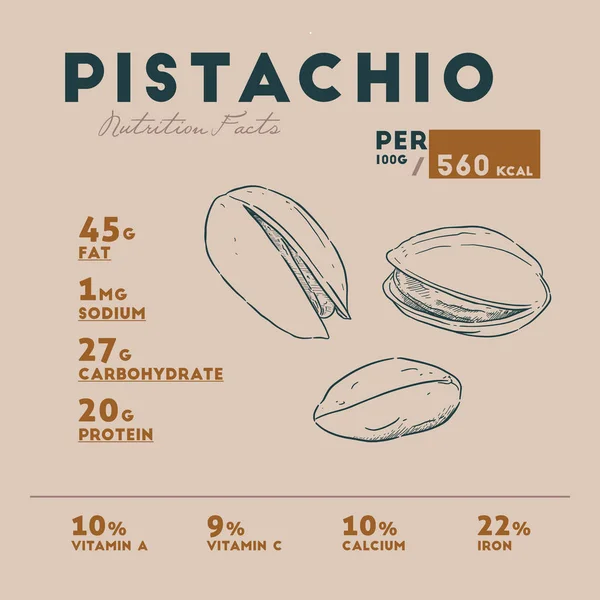 Fatti Nutrizionali Pistacchio Disegno Mano Vettore Schizzo — Vettoriale Stock