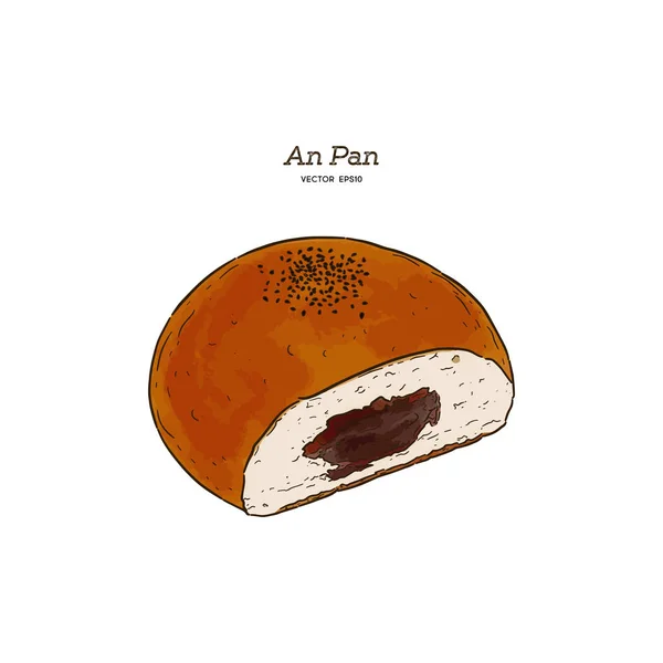 Pan de Anpan. Dibujo vectorial de alimentos de bollo dulce . — Archivo Imágenes Vectoriales