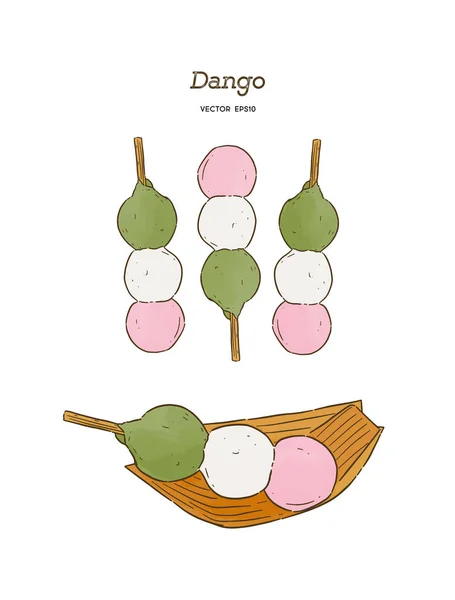 Dango, sobremesa Dango japonês com 3 cores diferentes . —  Vetores de Stock