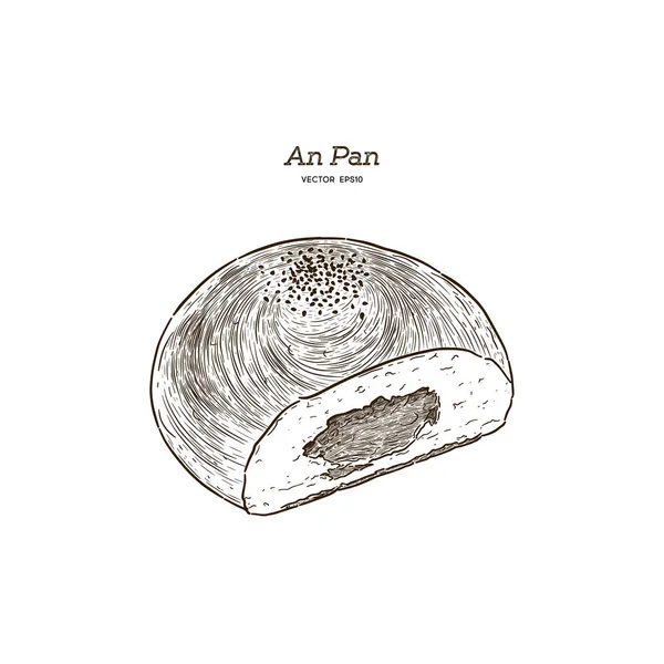 Pan de Anpan. Dibujo vectorial de alimentos de bollo dulce . — Archivo Imágenes Vectoriales