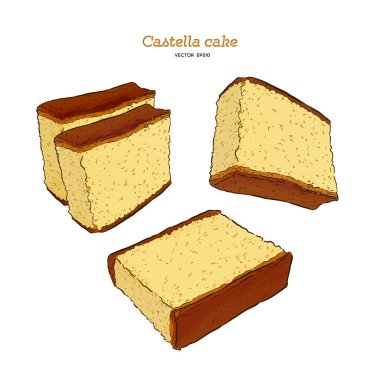 Japon sünger kek-Castella. El çizmek çizim vektörü.