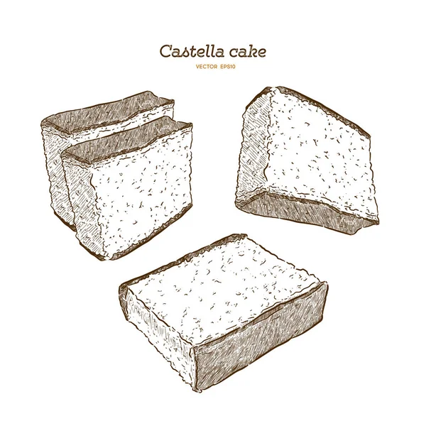 Japanse spons cake-Castella. Hand draw schets vector. — Stockvector