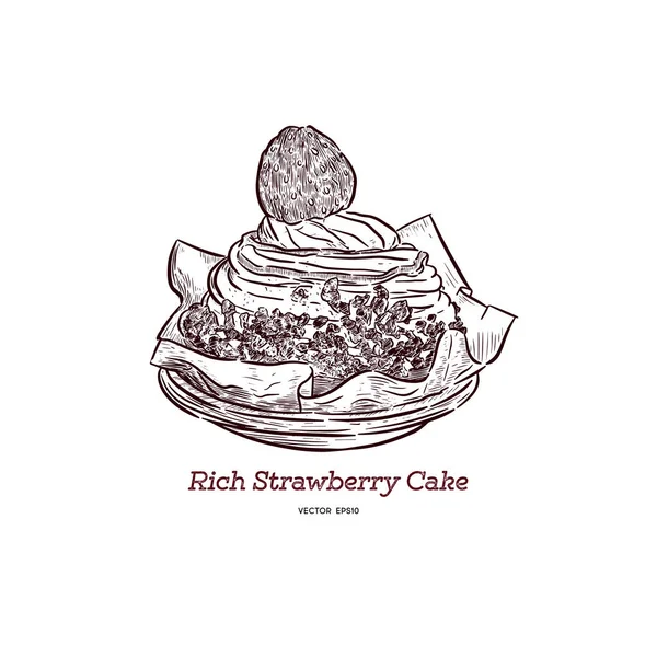 Rijke aardbei cake, hand draw sketch vector. — Stockvector