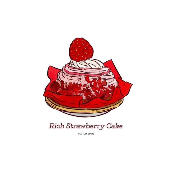 Πλούσιο κέικ φράουλας, χέρι Draw σκίτσο διάνυσμα. — Διανυσματικό Αρχείο