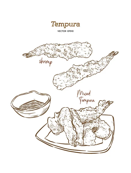 Tempura japonês conjunto vetor de comida . — Vetor de Stock