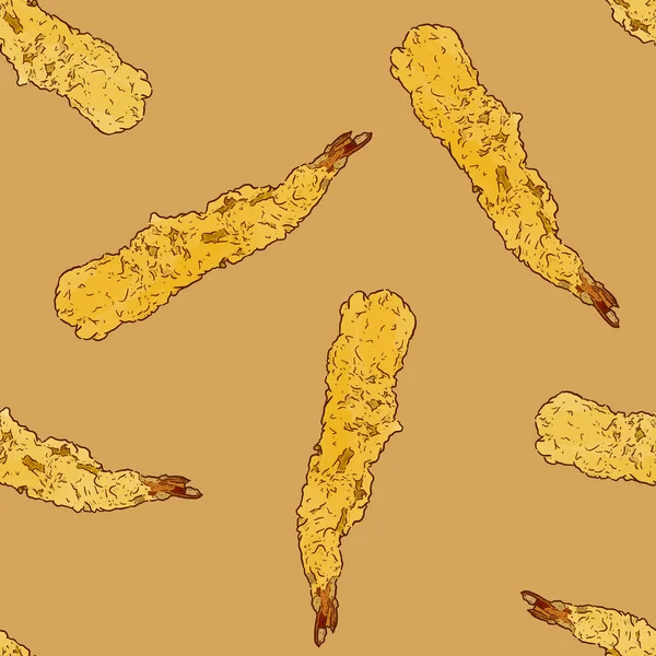 Tempura de camarones, vector de patrón sin costuras . — Archivo Imágenes Vectoriales