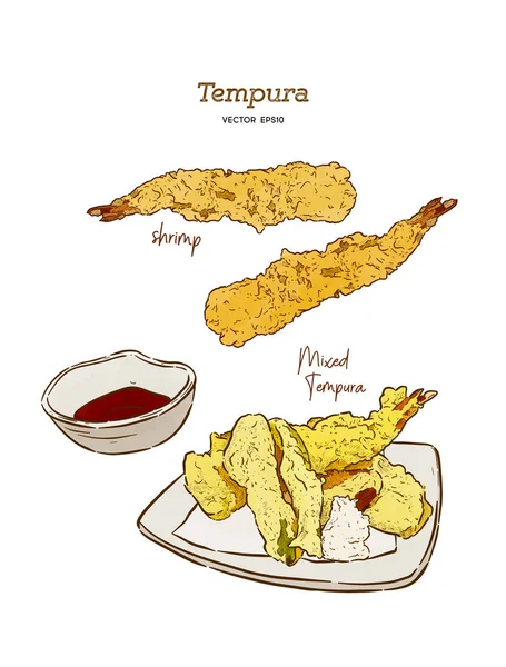 Set de vectores de comida japonesa Tempura . — Archivo Imágenes Vectoriales