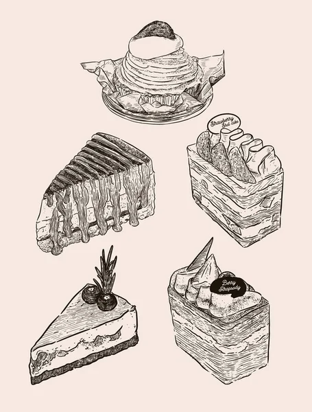 Ensemble de gâteau, dessin à la main vecteur de croquis . — Image vectorielle