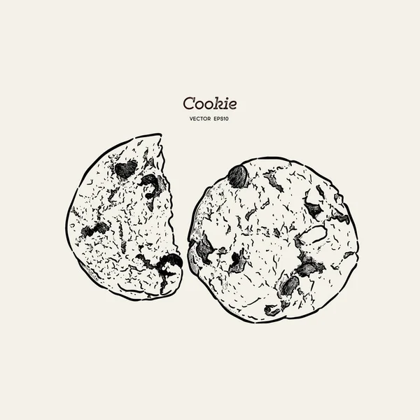 Chocolate chip cookie, hand tekenen schets vector. — Stockvector