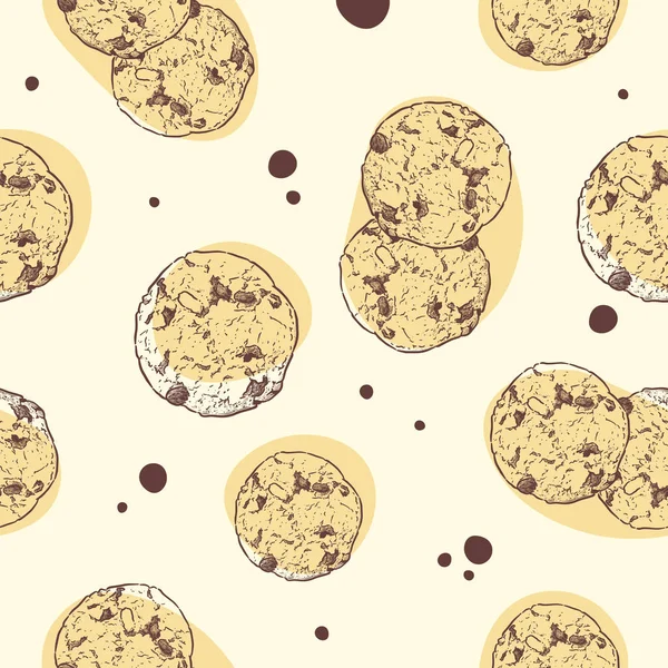 Chocolate Chip Cookie, nahtloser Mustervektor. — Stockvektor