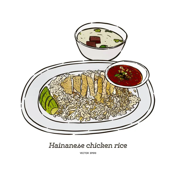 Arroz de pollo Hainan, dibujo a mano vector de bocetos . — Archivo Imágenes Vectoriales