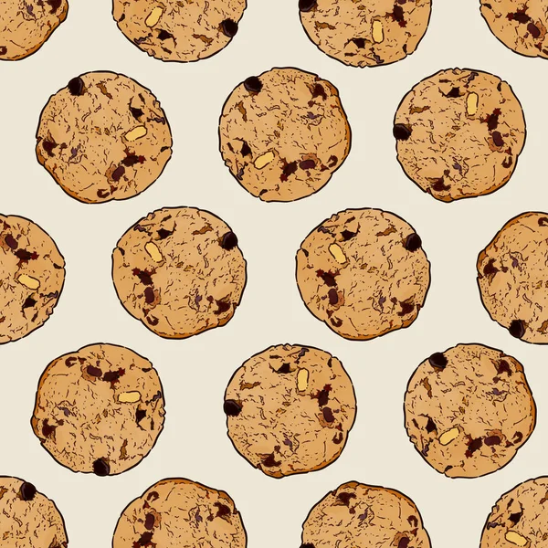 Cookie aux pépites de chocolat, vecteur de motif sans couture . — Image vectorielle