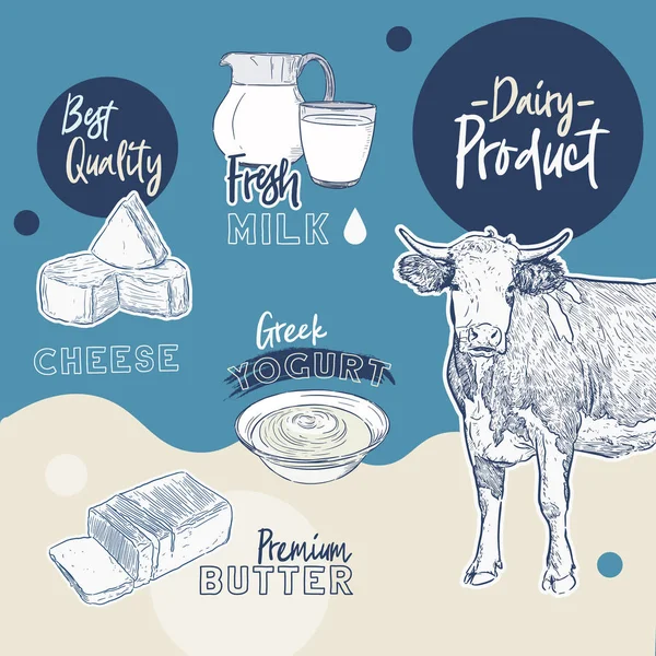 Hand drawn vector sketch Dairy products set - Vector — Stock Vector