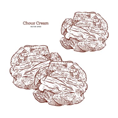 Krema ile lezzetli kremalı puf kek, el çizmek kroki vektör.