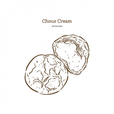 Krema ile lezzetli kremalı puf kek, el çizmek kroki vektör.