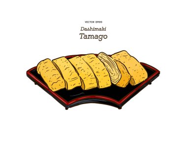 dashimaki tamago, japon haddelenmiş omlet, el çizmek kroki vec
