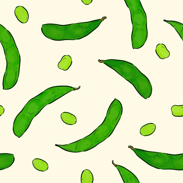 Edamame, dibujo a mano dibujo sin costuras patrón vector . — Vector de stock