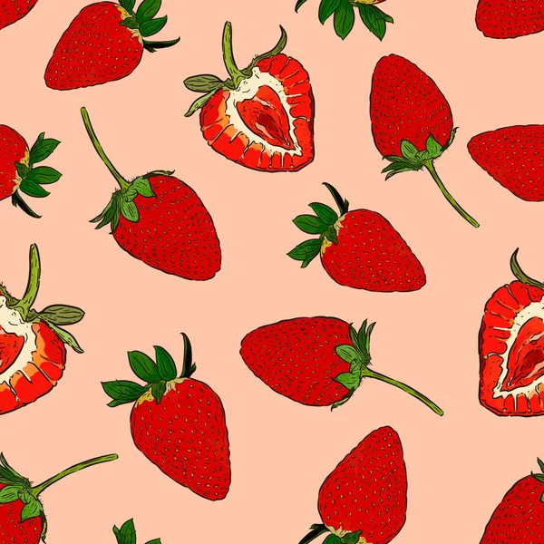 Fresas patrón sin costuras. Ilustración vectorial. - Vector — Vector de stock