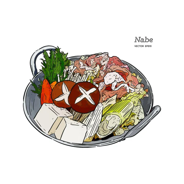 Nabe, le hot pot japonais. dessin à la main vecteur de croquis . — Image vectorielle