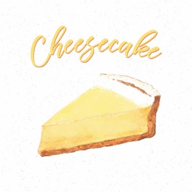 Fırında cheesecake, El Çizilmiş Kek suluboya tarzı.