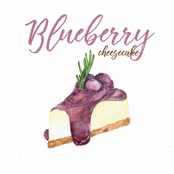 Blueberry sajttorta, kézi felhívni akvarell stílus. — Stock Vector